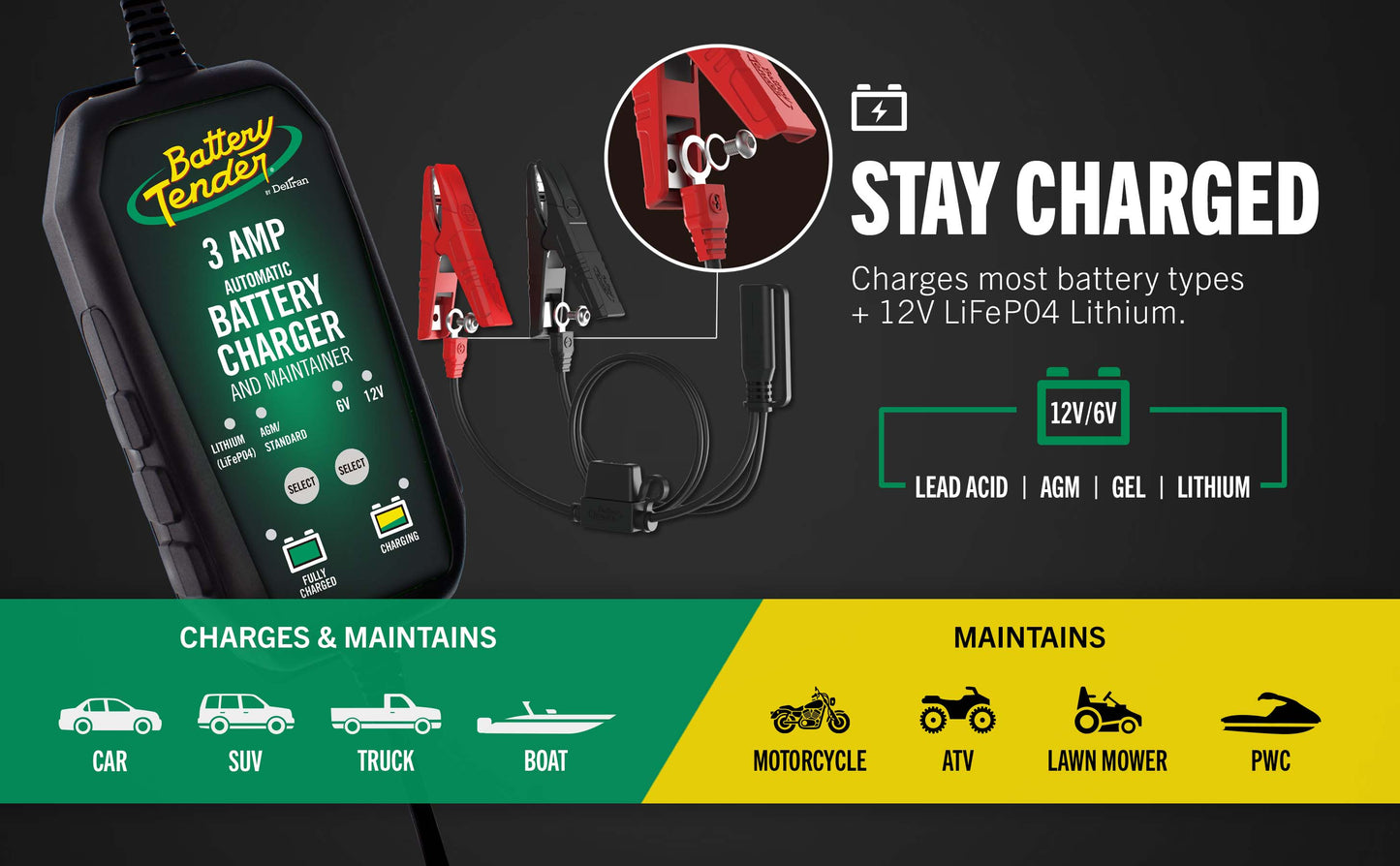 Power Tender® 3 Amp 12V/6V Battery Charger and Maintainer
