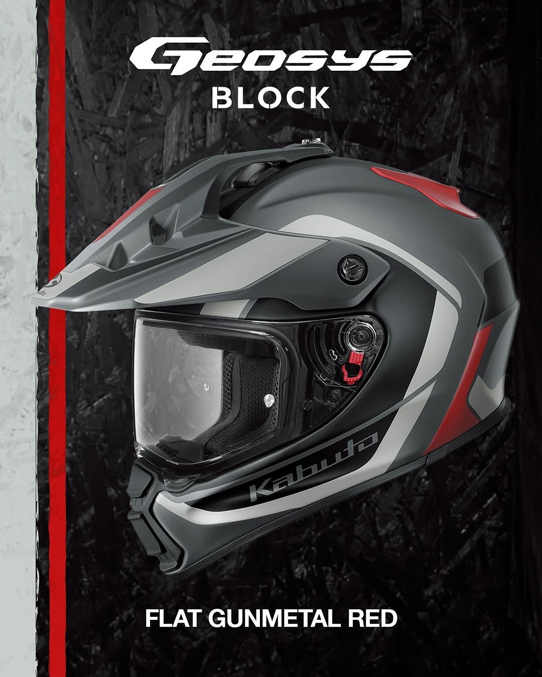 Kabuto GEOSYS GT Motorcycle Helmet Mips BLOCK - Flat Gunmetal Red
