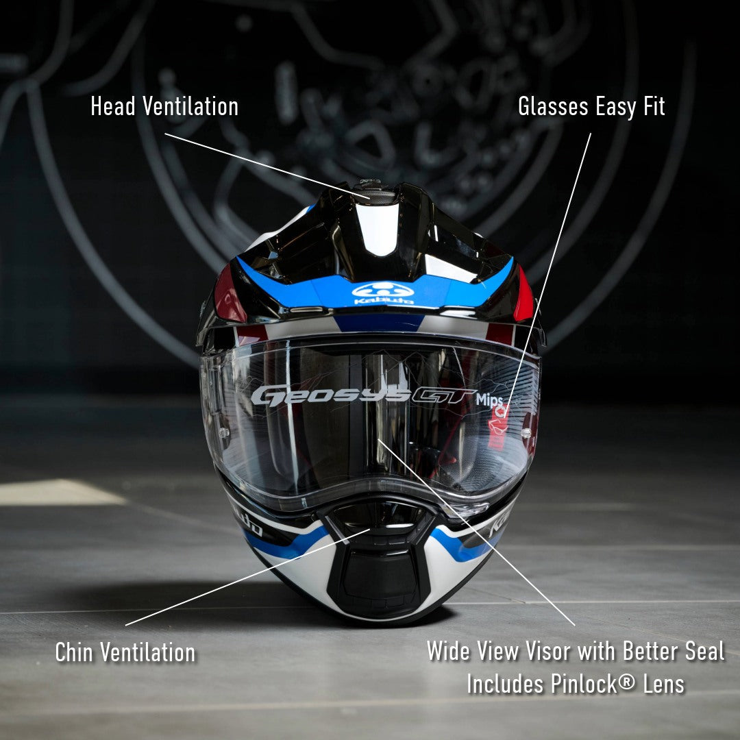 Kabuto GEOSYS GT  Motorcycle Helmet Mips BLOCK - White Blue Red