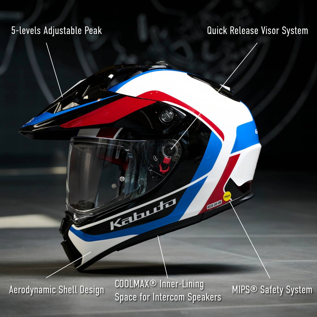 Kabuto GEOSYS GT  Motorcycle Helmet Mips BLOCK - White Blue Red