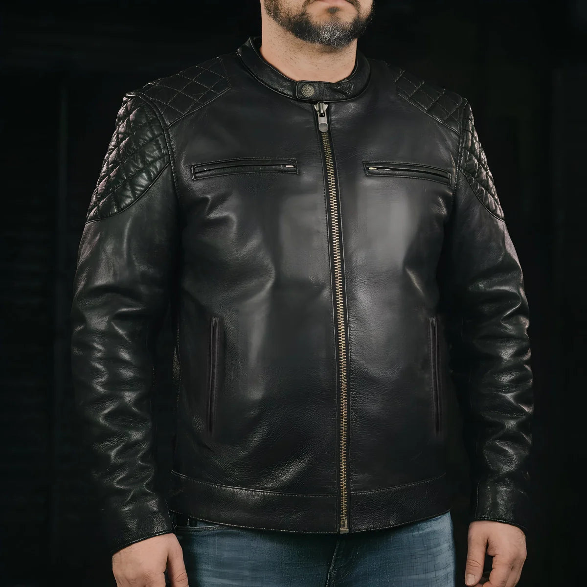 First Manufacturing Co Grand Prix Men's Leather Motorcycle Jacket