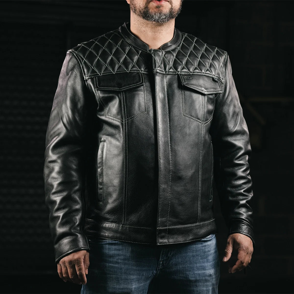 First Manufacturing Co. Cinder Men's Cafe Style Leather Jacket